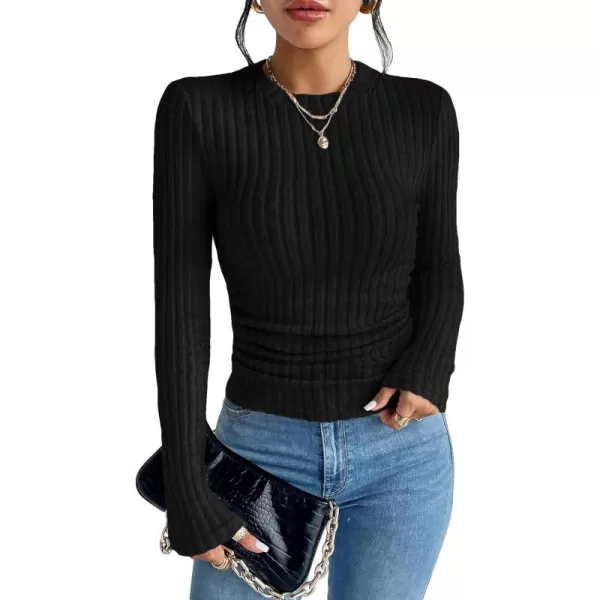 SweatyRocks Women's Long Sleeve Mock Neck Top Ribbed Knit Slim Fit Pullover Sweater