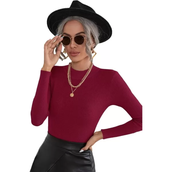 SweatyRocks Women's Long Sleeve Mock Neck Top Ribbed Knit Slim Fit Pullover Sweater