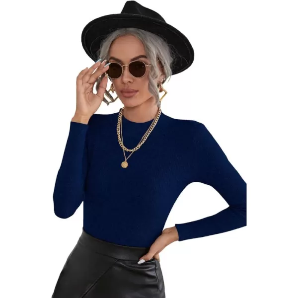 SweatyRocks Women's Long Sleeve Mock Neck Top Ribbed Knit Slim Fit Pullover Sweater
