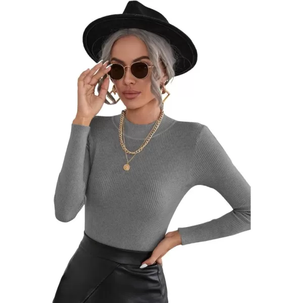SweatyRocks Women's Long Sleeve Mock Neck Top Ribbed Knit Slim Fit Pullover Sweater