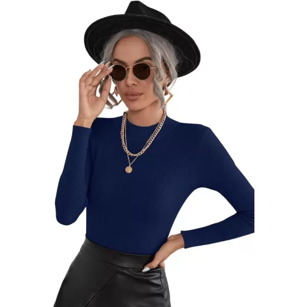 SweatyRocks Women's Long Sleeve Mock Neck Top Ribbed Knit Slim Fit Pullover Sweater