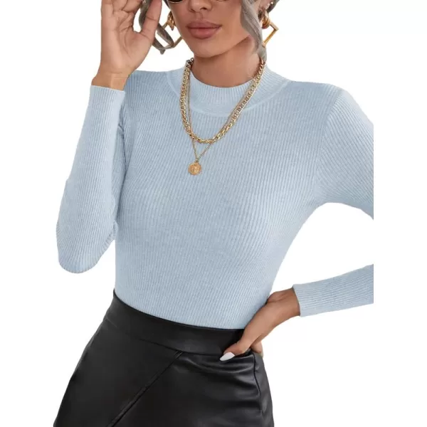 SweatyRocks Women's Long Sleeve Mock Neck Top Ribbed Knit Slim Fit Pullover Sweater