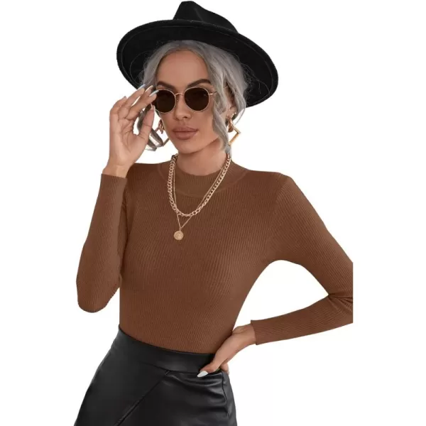 SweatyRocks Women's Long Sleeve Mock Neck Top Ribbed Knit Slim Fit Pullover Sweater