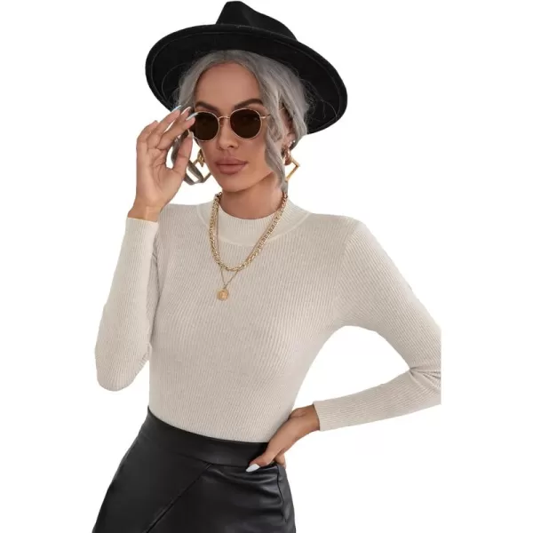 SweatyRocks Women's Long Sleeve Mock Neck Top Ribbed Knit Slim Fit Pullover Sweater