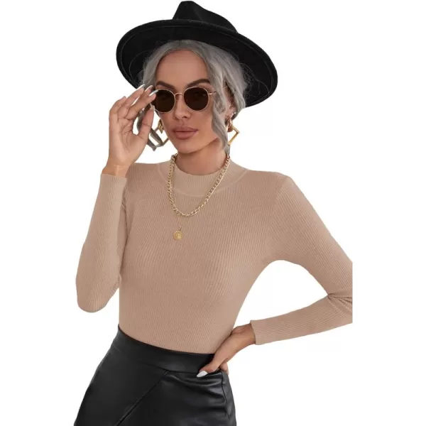 SweatyRocks Women's Long Sleeve Mock Neck Top Ribbed Knit Slim Fit Pullover Sweater