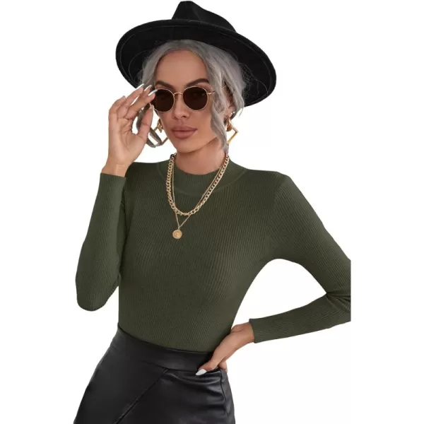 SweatyRocks Women's Long Sleeve Mock Neck Top Ribbed Knit Slim Fit Pullover Sweater