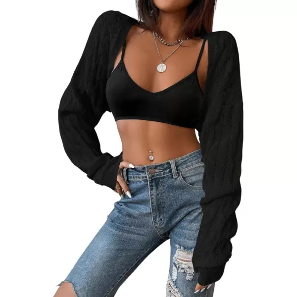 SweatyRocks Women's Long Sleeve Open Front Knit Crop Cardigan Sweater