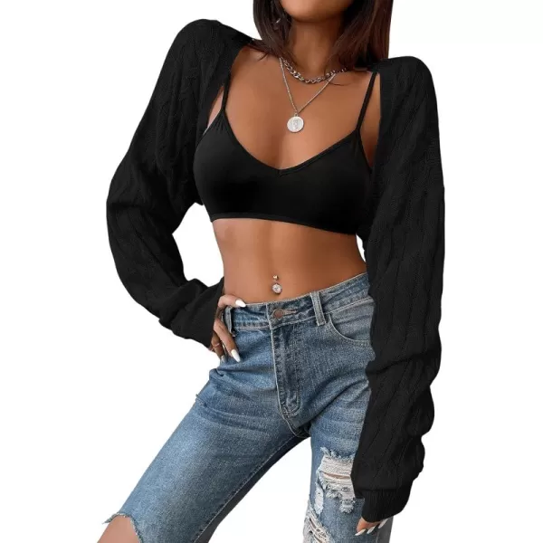 SweatyRocks Women's Long Sleeve Open Front Knit Crop Cardigan Sweater