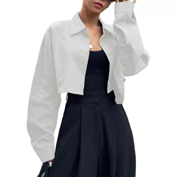 SweatyRocks Women's Long Sleeve Plaid Button Down Collar Crop Blouse Shirt Top