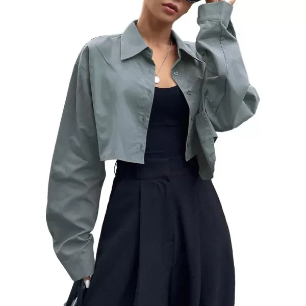 SweatyRocks Women's Long Sleeve Plaid Button Down Collar Crop Blouse Shirt Top