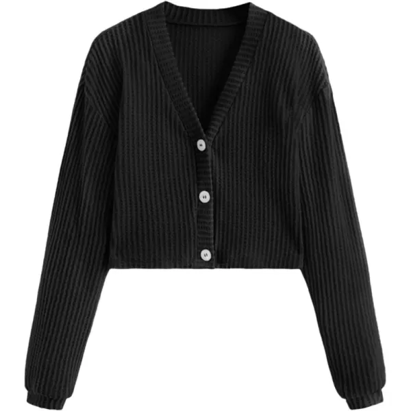 SweatyRocks Women's Long Sleeve Plaid Button Front V Neck Soft Knit Cardigan Sweaters