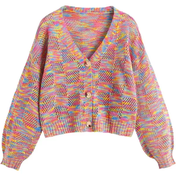 SweatyRocks Women's Long Sleeve Plaid Button Front V Neck Soft Knit Cardigan Sweaters