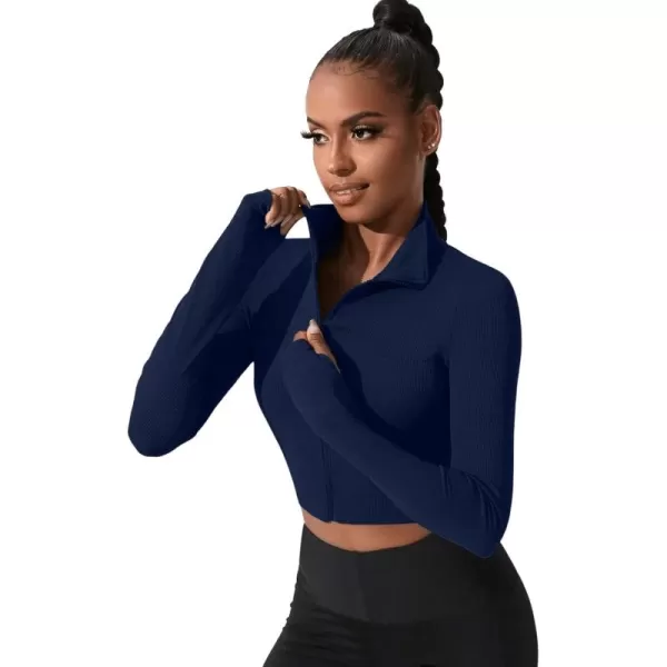 SweatyRocks Women's Long Sleeve Stand Collar Zip Up Crop Top Stretchy Sports Jacket Activewear