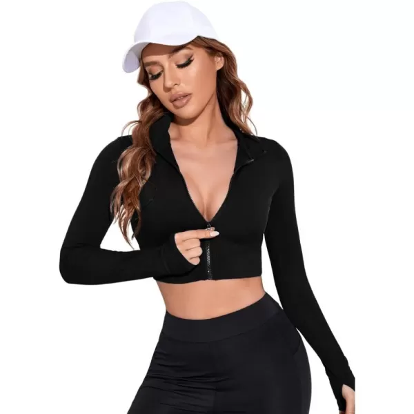 SweatyRocks Women's Long Sleeve Stand Collar Zip Up Crop Top Stretchy Sports Jacket Activewear