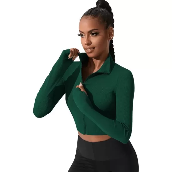 SweatyRocks Women's Long Sleeve Stand Collar Zip Up Crop Top Stretchy Sports Jacket Activewear