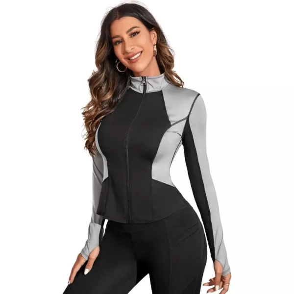 SweatyRocks Women's Long Sleeve Stand Collar Zip Up Crop Top Stretchy Sports Jacket Activewear