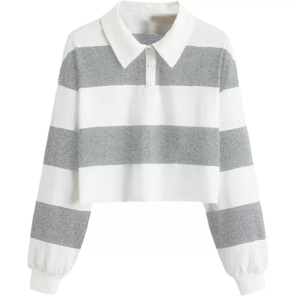 SweatyRocks Women's Long Sleeve T-Shirt Button Front Striped Polo Shirt