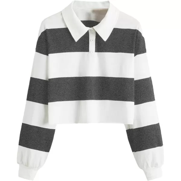 SweatyRocks Women's Long Sleeve T-Shirt Button Front Striped Polo Shirt