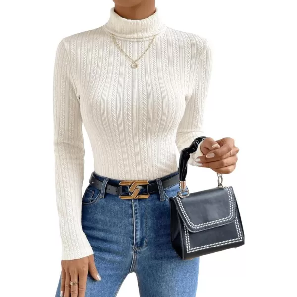 SweatyRocks Women's Long Sleeve Turtle Neck Slim Fit Tops Cable Knit Ribbed Solid Elegant Tee Shirts