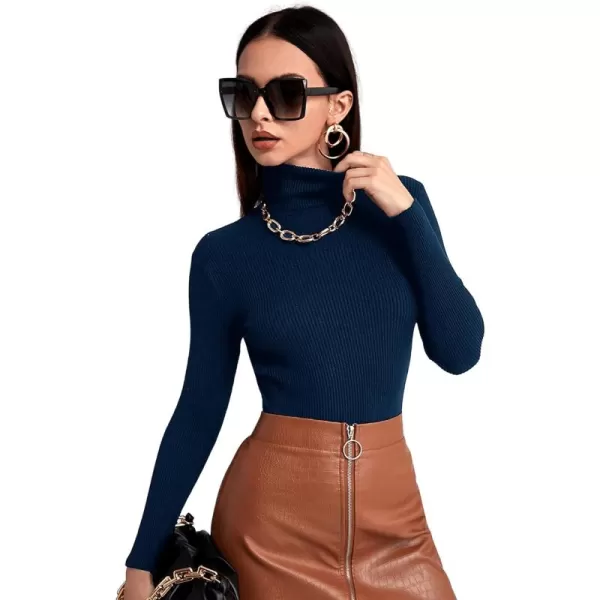 SweatyRocks Women's Long Sleeve Turtleneck Ribbed Knit Pullover Sweater Top