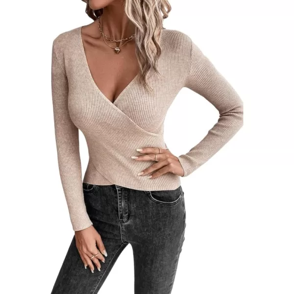 SweatyRocks Women's Long Sleeve V Neck Color Block Sweater Top Split Cable Knit Slim Fit Sweater