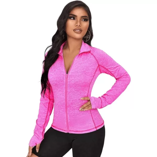 SweatyRocks Women's Long Sleeve Zip Up Workout Sports Jacket Coat Warm Up Jacket with Thumb Holes