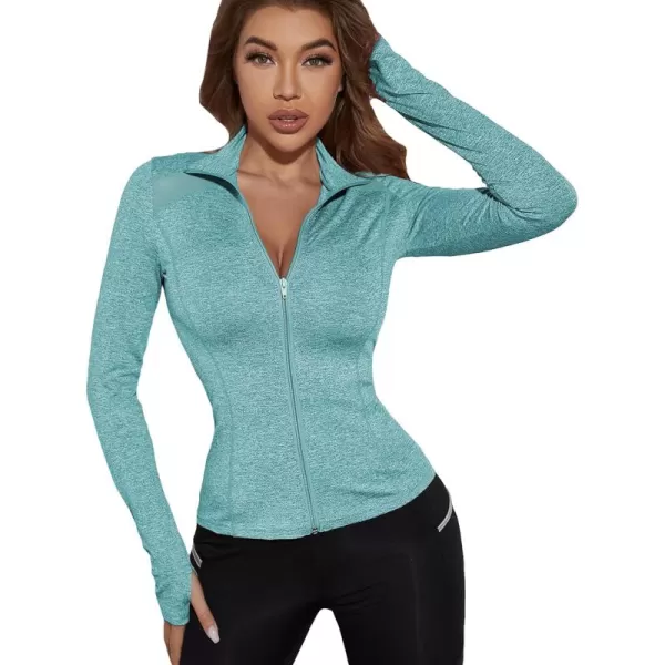 SweatyRocks Women's Long Sleeve Zip Up Workout Sports Jacket Coat Warm Up Jacket with Thumb Holes