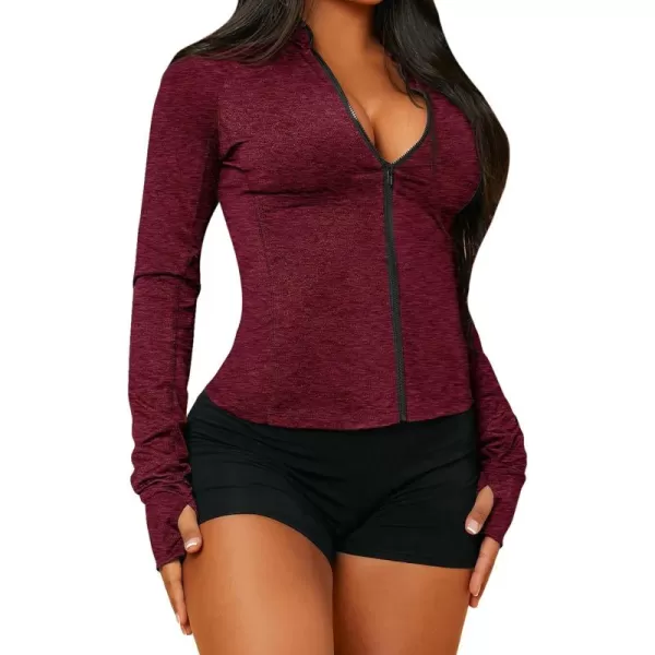 SweatyRocks Women's Long Sleeve Zip Up Workout Sports Jacket Coat Warm Up Jacket with Thumb Holes