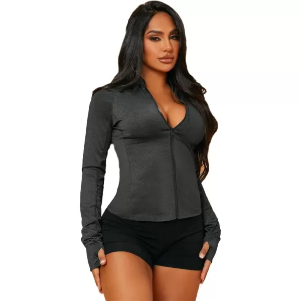 SweatyRocks Women's Long Sleeve Zip Up Workout Sports Jacket Coat Warm Up Jacket with Thumb Holes
