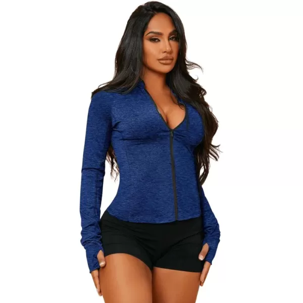 SweatyRocks Women's Long Sleeve Zip Up Workout Sports Jacket Coat Warm Up Jacket with Thumb Holes