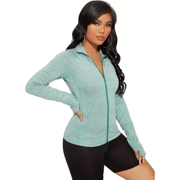 SweatyRocks Women's Long Sleeve Zip Up Workout Sports Jacket Coat Warm Up Jacket with Thumb Holes