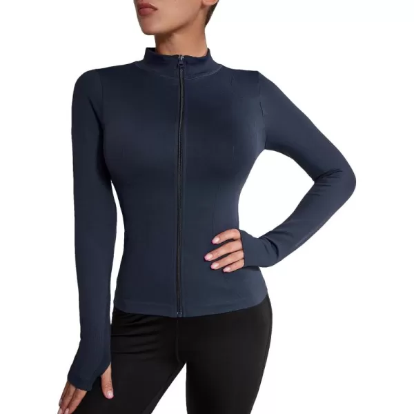 SweatyRocks Women's Long Sleeve Zip Up Workout Sports Jacket Coat Warm Up Jacket with Thumb Holes