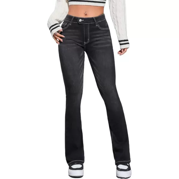 SweatyRocks Women's Low Rise Jeans Casual Zipper Fly Flare Leg Denim Pants with Pocket