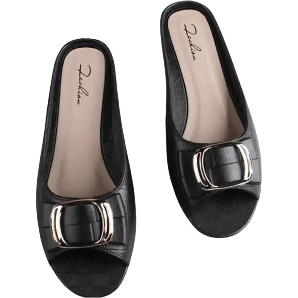 SweatyRocks Women's Metal Decor Open Toe Flat Sandals Slip on Slides Outdoor Summer Shoes