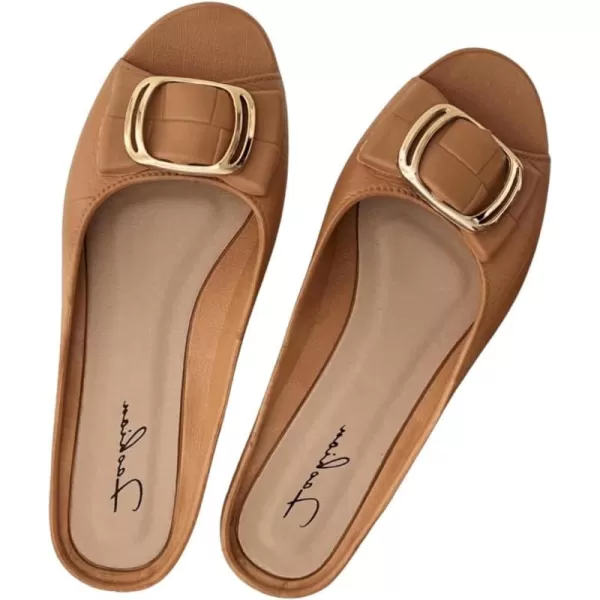 SweatyRocks Women's Metal Decor Open Toe Flat Sandals Slip on Slides Outdoor Summer Shoes