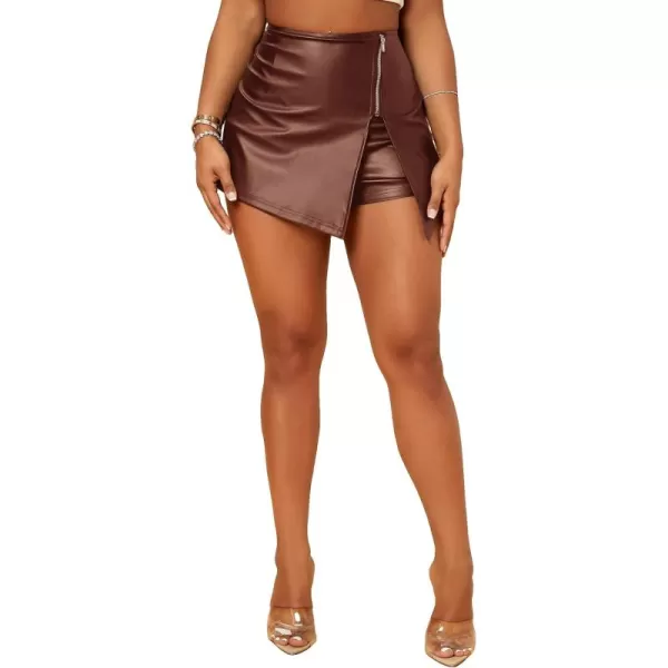 SweatyRocks Women's Metallic High Waist PU Leather Shorts Wide Leg Stretchy Shorts Hot Pants