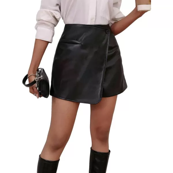 SweatyRocks Women's Metallic High Waist PU Leather Shorts Wide Leg Stretchy Shorts Hot Pants