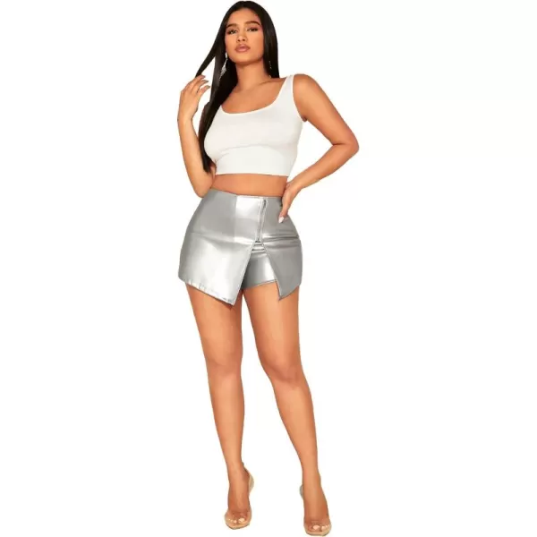 SweatyRocks Women's Metallic High Waist PU Leather Shorts Wide Leg Stretchy Shorts Hot Pants