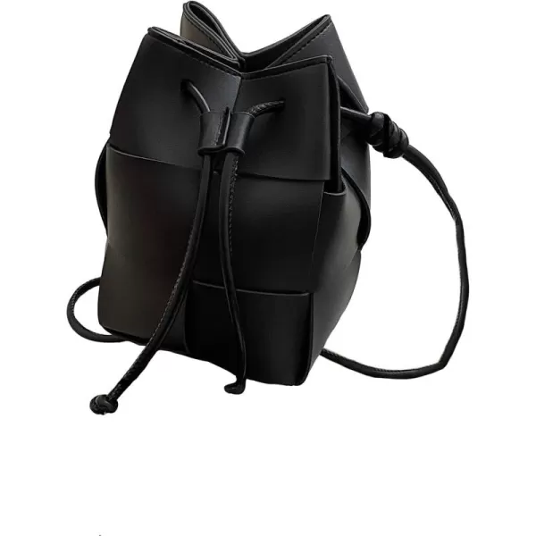 SweatyRocks Women's Mini PU Leather Bucket Bag Drawstring Braided Cross Body Bag