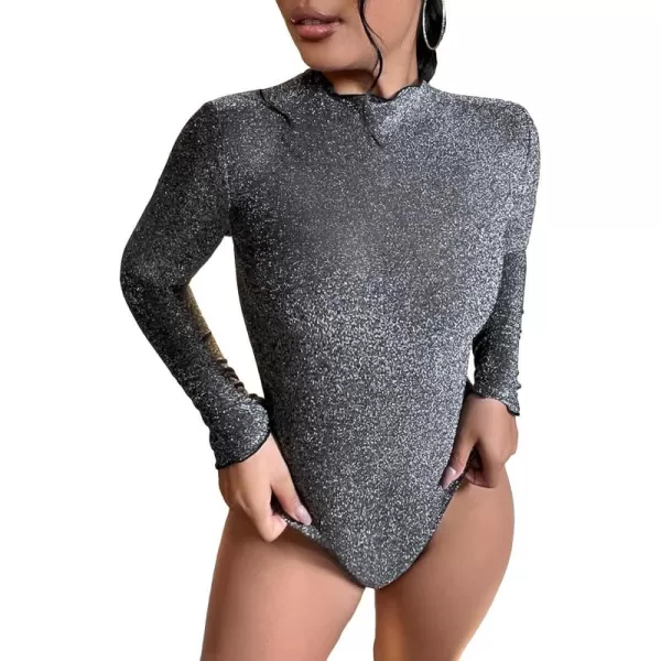 SweatyRocks Women's Mock Neck Leopard Long Sleeve Mesh Bodysuit Leotard