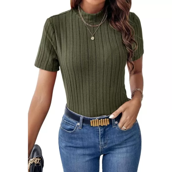 SweatyRocks Women's Mock Neck Short Sleeve Tee Tops Casual Ribbed Knit Slim Fit T Shirts