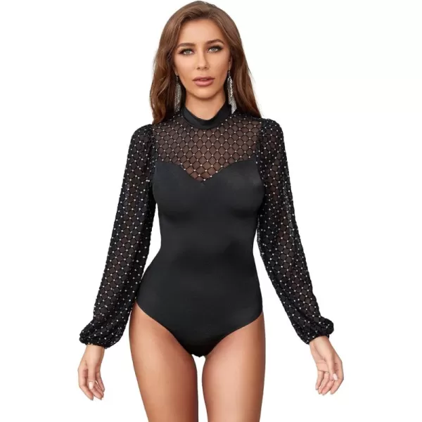 SweatyRocks Women's Mock Turtle Neck Bishop Sleeve Slim fit T Shirt Tops Bodysuit Jumpsuit