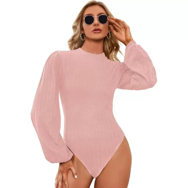 SweatyRocks Women's Mock Turtle Neck Bishop Sleeve Slim fit T Shirt Tops Bodysuit Jumpsuit