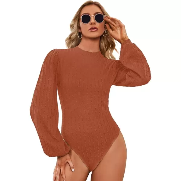 SweatyRocks Women's Mock Turtle Neck Bishop Sleeve Slim fit T Shirt Tops Bodysuit Jumpsuit