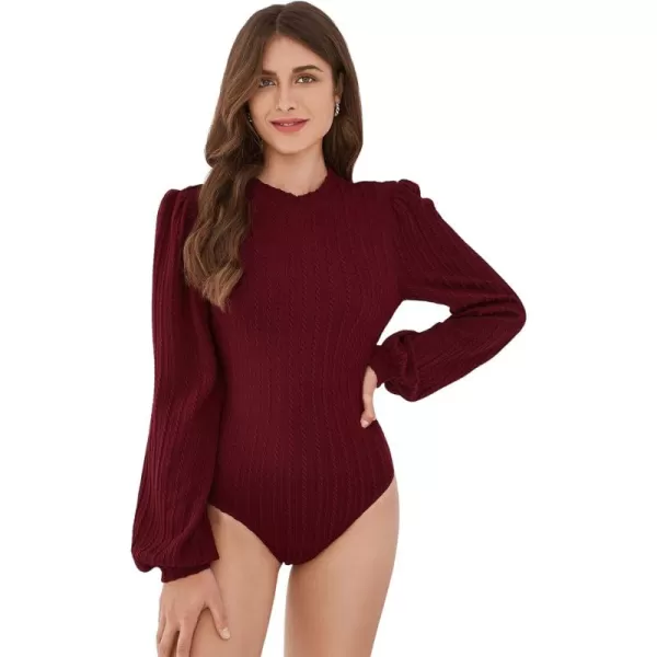 SweatyRocks Women's Mock Turtle Neck Bishop Sleeve Slim fit T Shirt Tops Bodysuit Jumpsuit