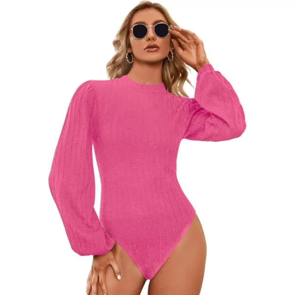 SweatyRocks Women's Mock Turtle Neck Bishop Sleeve Slim fit T Shirt Tops Bodysuit Jumpsuit