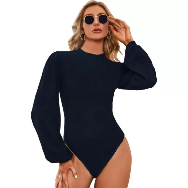 SweatyRocks Women's Mock Turtle Neck Bishop Sleeve Slim fit T Shirt Tops Bodysuit Jumpsuit