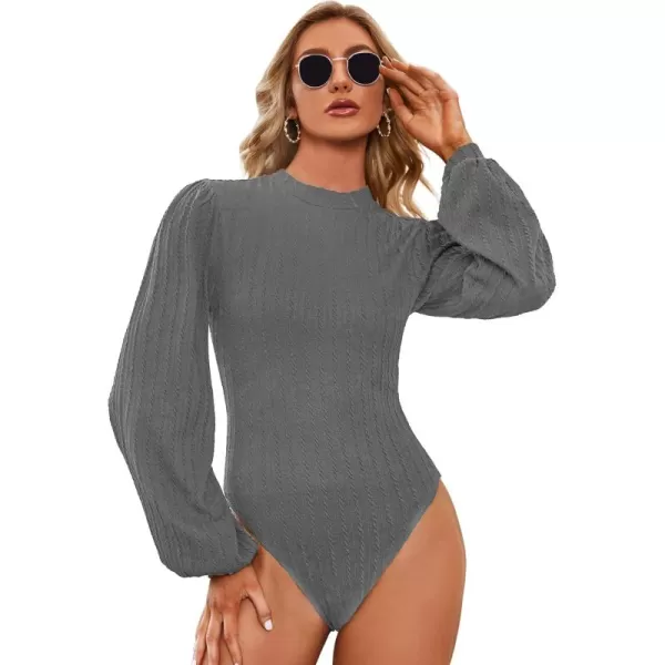 SweatyRocks Women's Mock Turtle Neck Bishop Sleeve Slim fit T Shirt Tops Bodysuit Jumpsuit