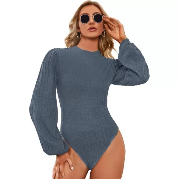 SweatyRocks Women's Mock Turtle Neck Bishop Sleeve Slim fit T Shirt Tops Bodysuit Jumpsuit
