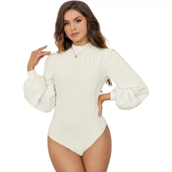 SweatyRocks Women's Mock Turtle Neck Bishop Sleeve Slim fit T Shirt Tops Bodysuit Jumpsuit